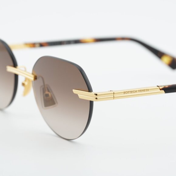 Bottega Veneta BV1379S 003 Sunglasses Shiny Gold Square Frame, Brown Lenses